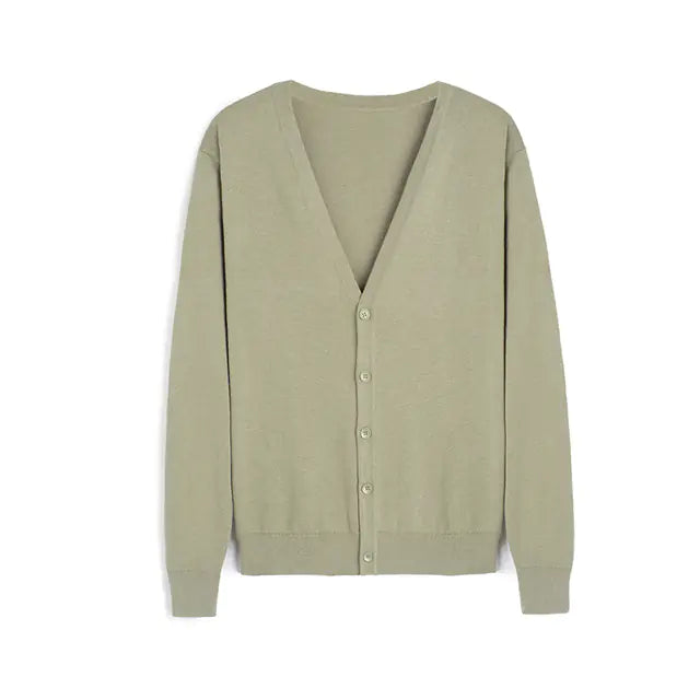 Men's V-Neck Knitted Cardigan in Solid Color