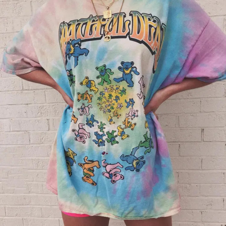 Women's Loose Fit Bear Print Short Sleeve T-Shirt