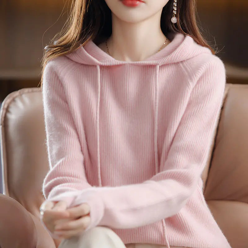 Women's Loose Short Hooded Cashmere Pullover Sweater