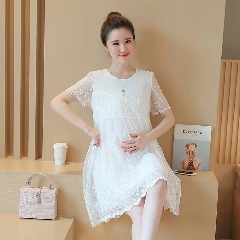 Korean Lace Crochet Flower Maternity Dress for Summer