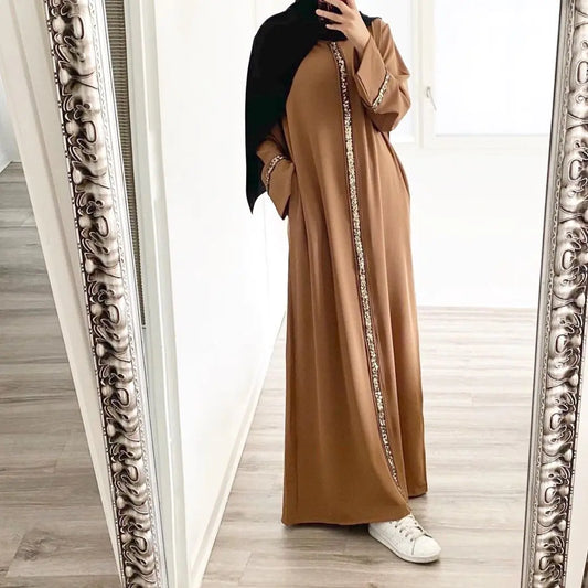 Muslim Women's Robe with Sequins and Trim Design