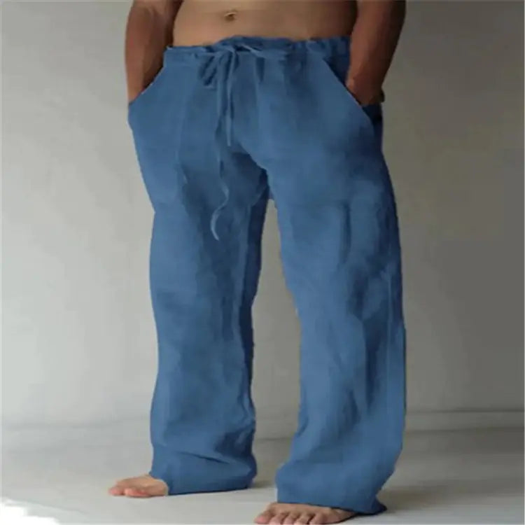 Men's Casual Loose Fit Cotton Linen Drawstring Pants