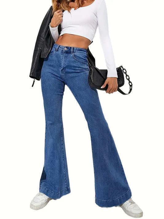 Women's Dark Blue High-Waist Flared Denim Jeans