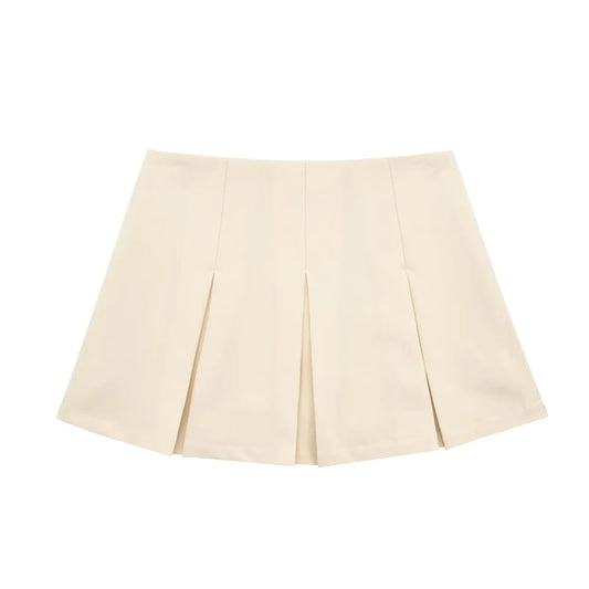 High Waist Wide Pleated Solid Color Skirt for Women