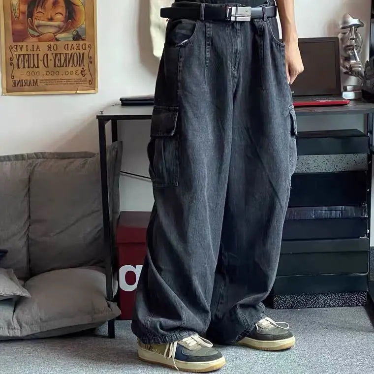 Vintage Washed Loose Wide Leg Jeans for Men