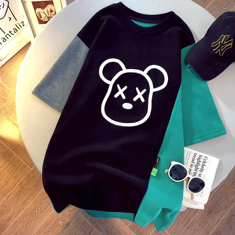 Cartoon Embroidery Colorful Short-Sleeved Padded T-Shirt