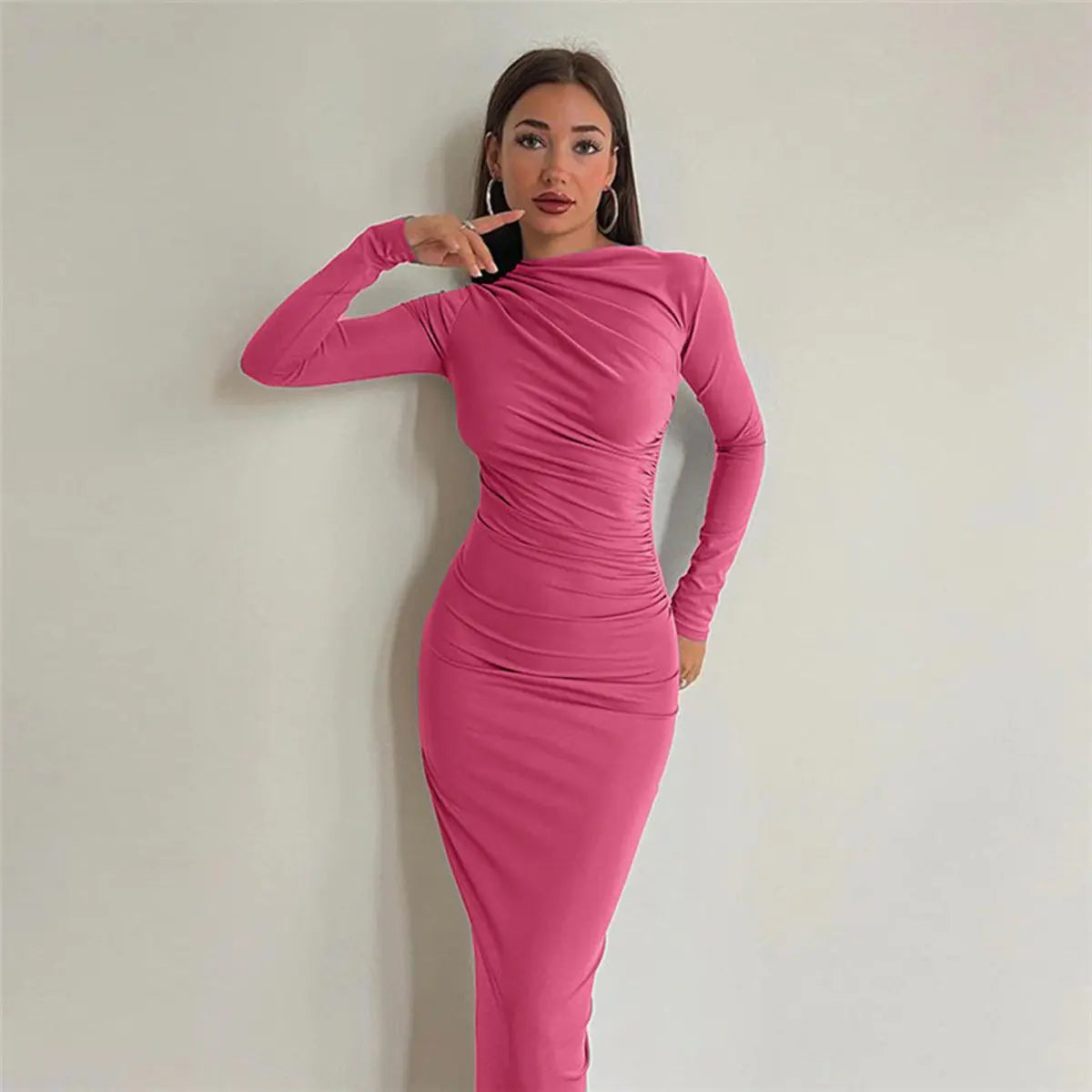 Slim-fit High-grade Pure Color Long Sheath Dress