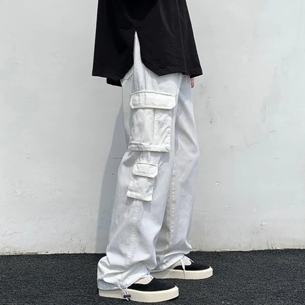 Men's Loose Straight Multi-Pocket Drawstring Work Pants