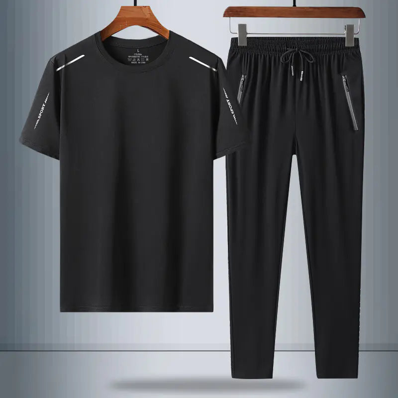 Men's Summer Ice Silk Quick-Dry T-Shirt & Trousers Set