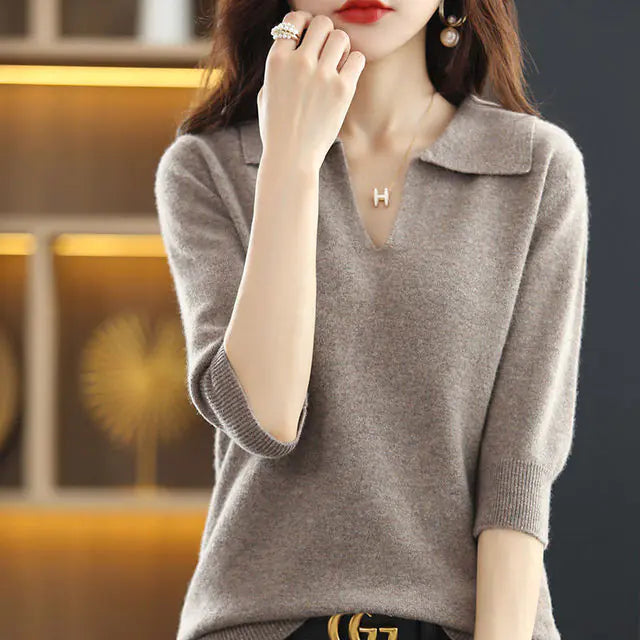 Women's V-Neck Solid Color Loose Sweater