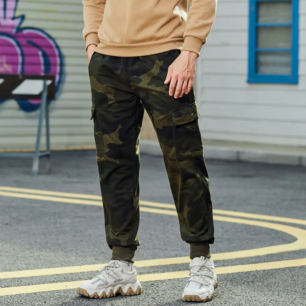 Men's Loose Camouflage Drawstring Multi-Pocket Pants