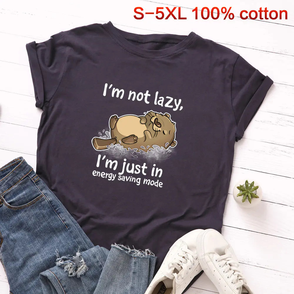 Summer Loose Fit Cat Print Short Sleeve T-Shirt