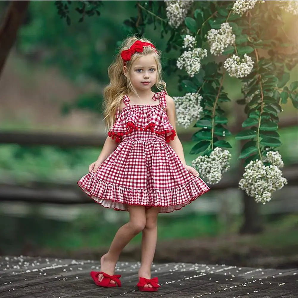 Plaid Strap Princess Dress for Girls