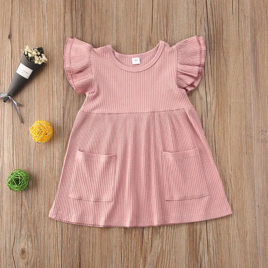 Summer Cotton Dress for Girls with Flutter Sleeves