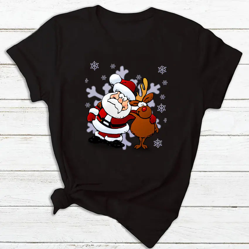 New Christmas Print Short-Sleeved Women's Top