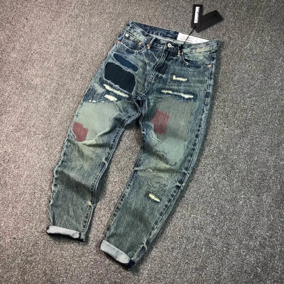 Vintage American Style Men's Distressed Denim Jeans