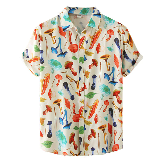Men's Slim-fit Hawaiian Floral Short-sleeved Shirt