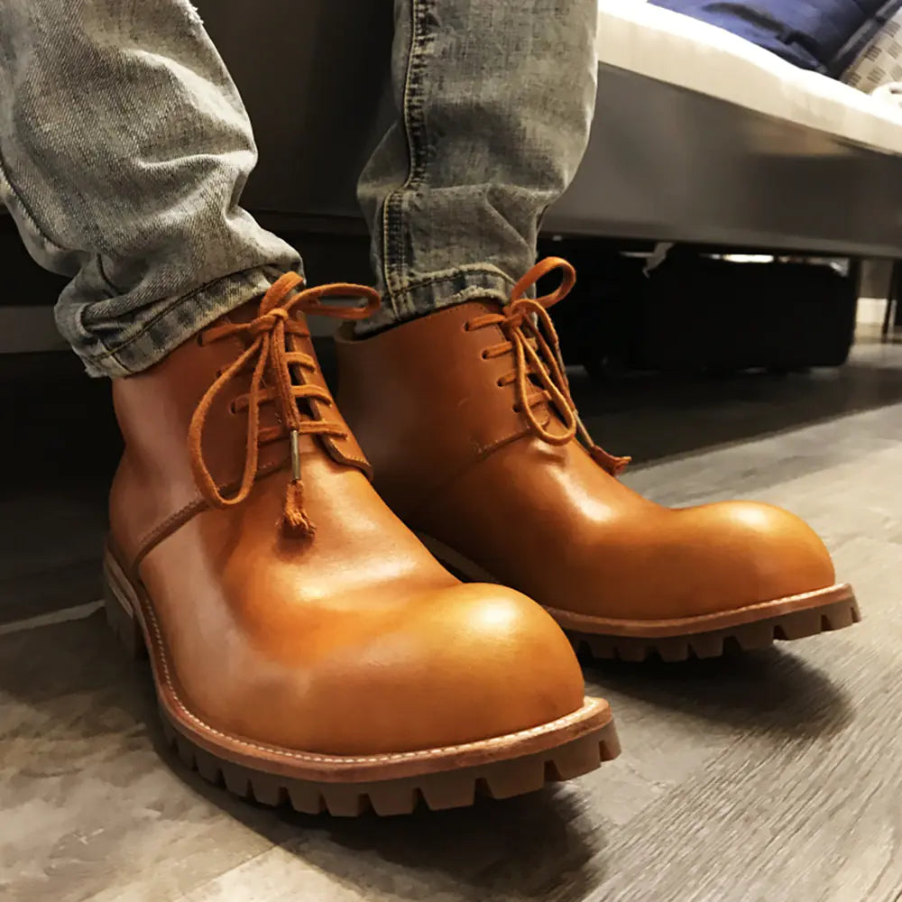 Men's Handmade Retro Genuine Leather Short Work Boots