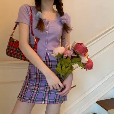 High Waist Casual Slim Plaid Skirt for Women
