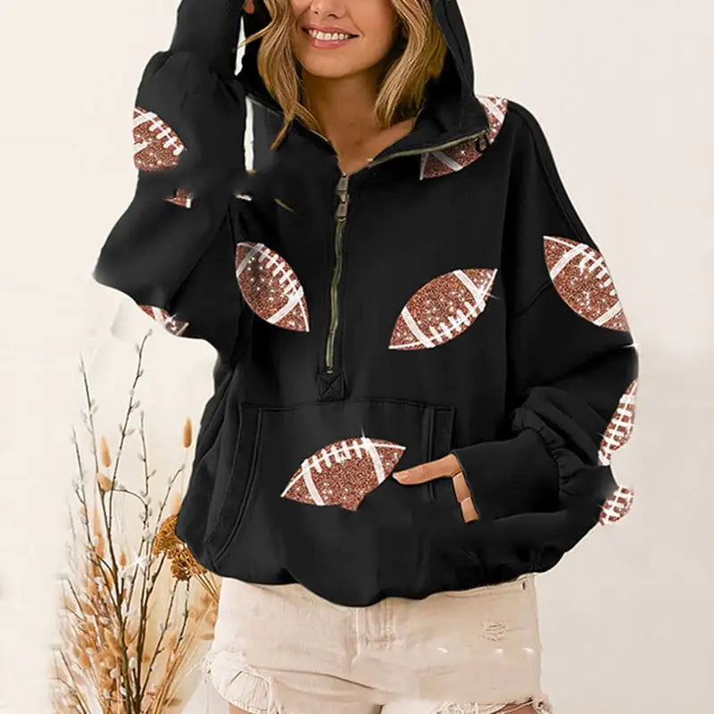 Casual Loose Long-Sleeved Hooded Printed Sweater for Women
