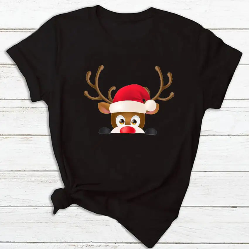 New Christmas Print Short-Sleeved Women's Top