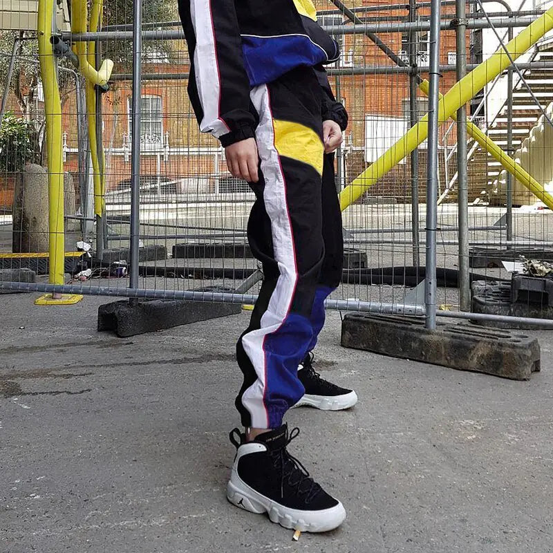 Casual Patchwork Pencil Pants with Belt Buckle