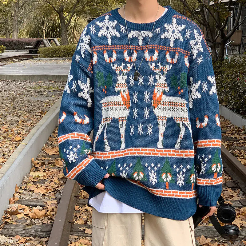 Men's Retro Loose Fit Couple Pullover Sweater