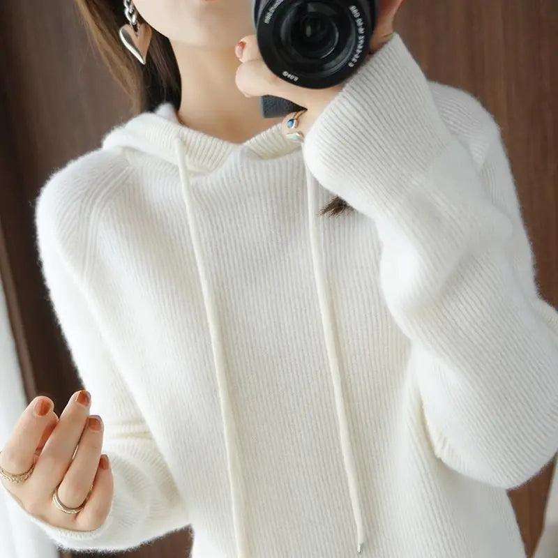 Women's Loose Short Hooded Cashmere Pullover Sweater