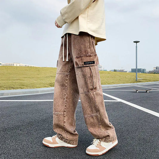 Men's Loose-Fit Multi-Pocket Denim Work Pants
