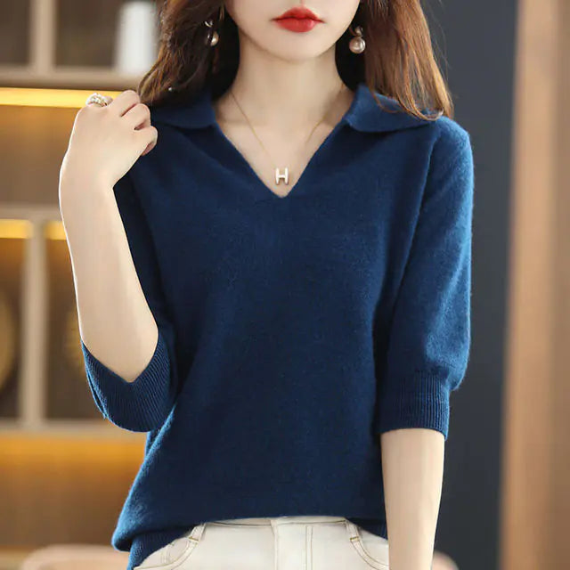 Women's V-Neck Solid Color Loose Sweater