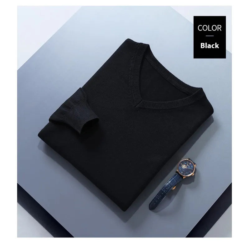 Men's V-Neck Loose Solid Color Knitted Sweater