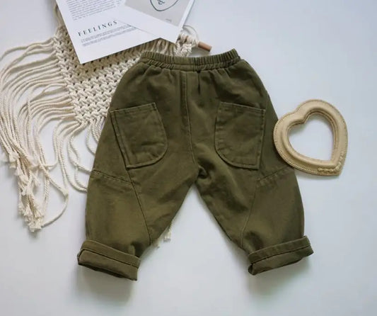 Two-Color Stitching Pocket Pants for Kids