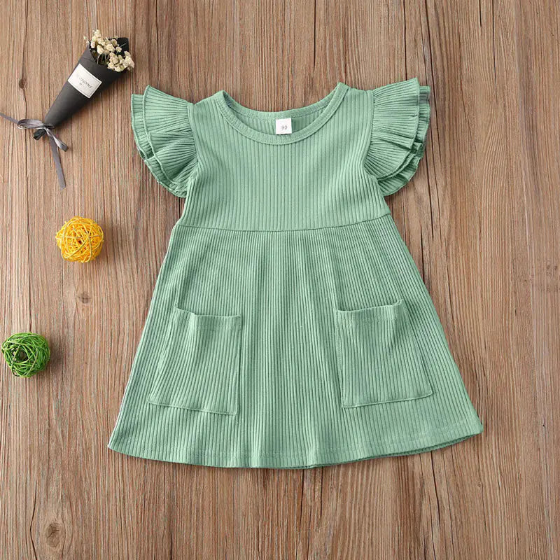 Summer Cotton Dress for Girls with Flutter Sleeves