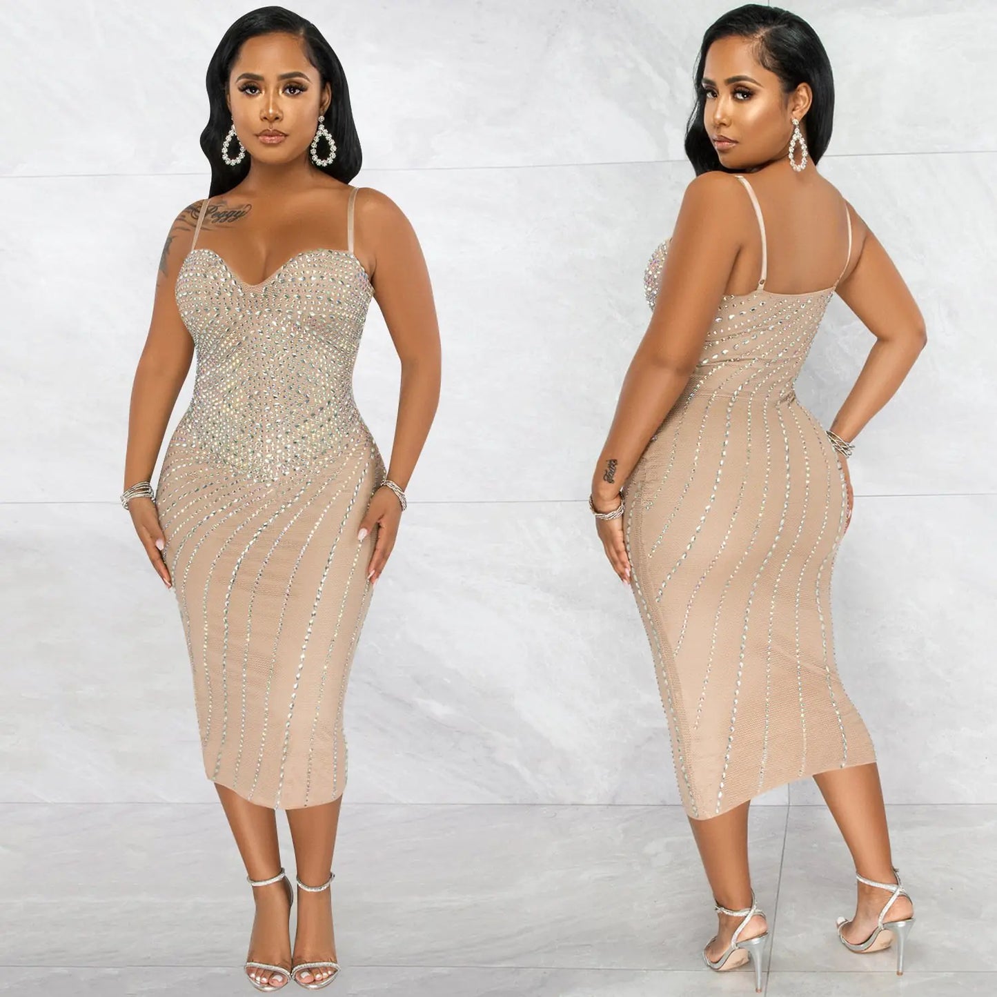 Women's Hot Drilling Sling Dress for Nightclub
