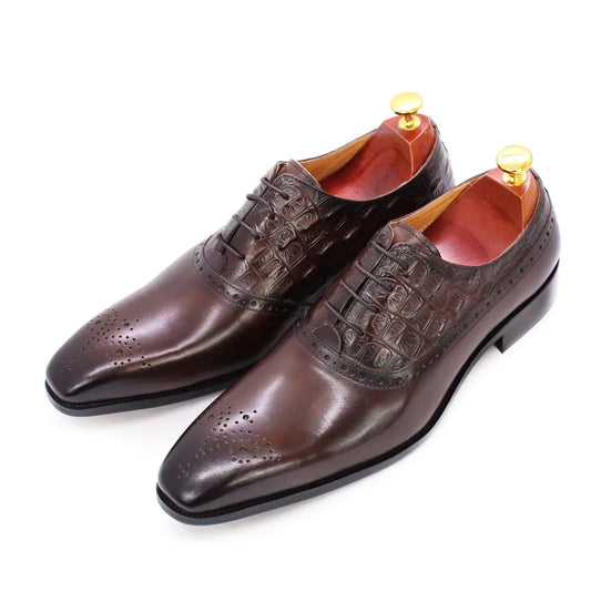 Men's Cowhide Lace-up British Oxford Shoes