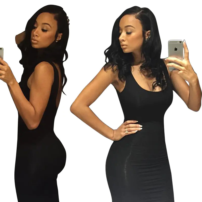 Black Sleeveless Backless Bodycon Nightclub Dress