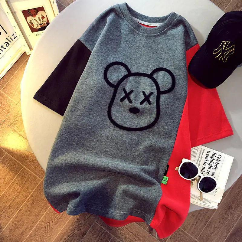 Cartoon Embroidery Colorful Short-Sleeved Padded T-Shirt