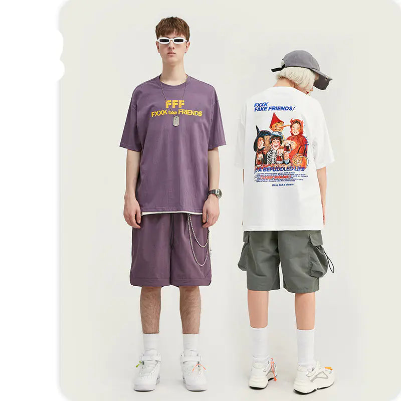 Retro Cartoon Print Loose Fit Short Sleeve T-Shirt
