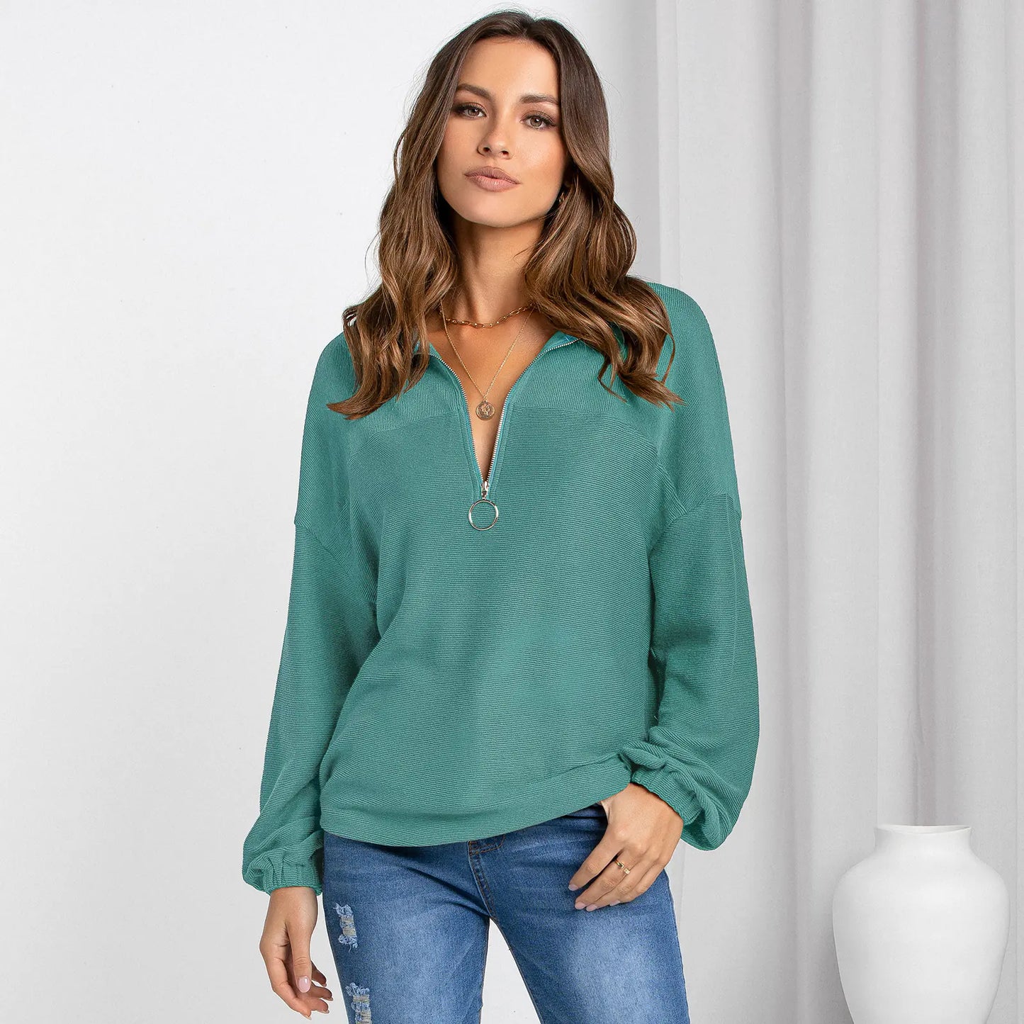 Women's Casual V-Neck Solid Color Loose Sweater