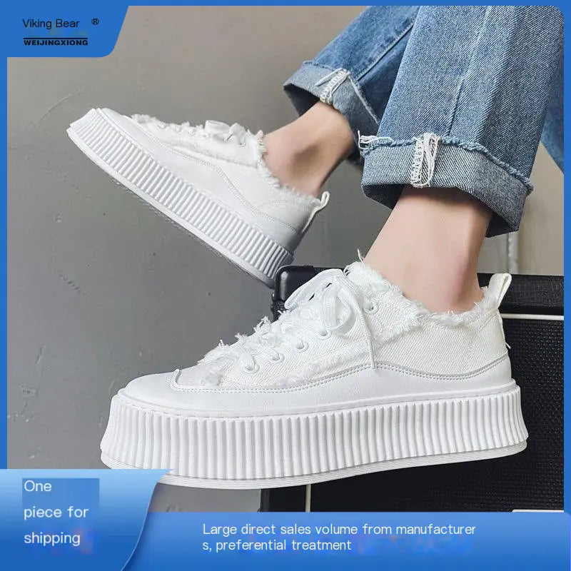 Men's Thick Sole Summer Canvas Sneakers - Korean Style