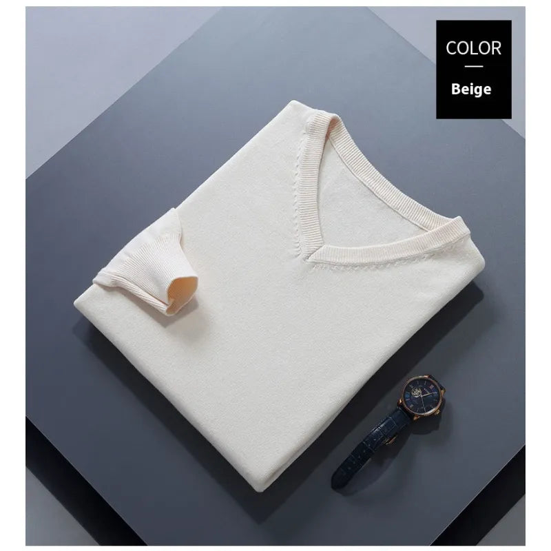 Men's V-Neck Loose Solid Color Knitted Sweater