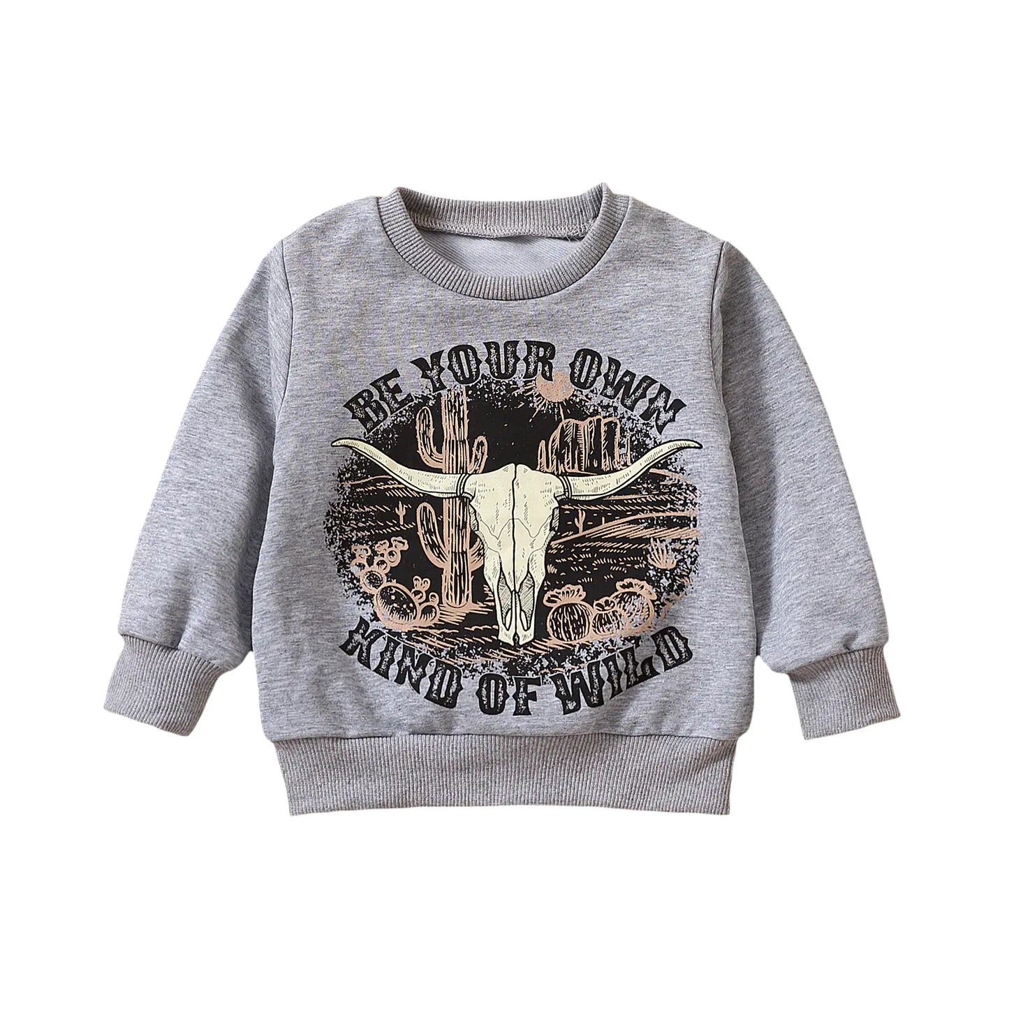 Grey Printed Cow Head Sweater for Kids