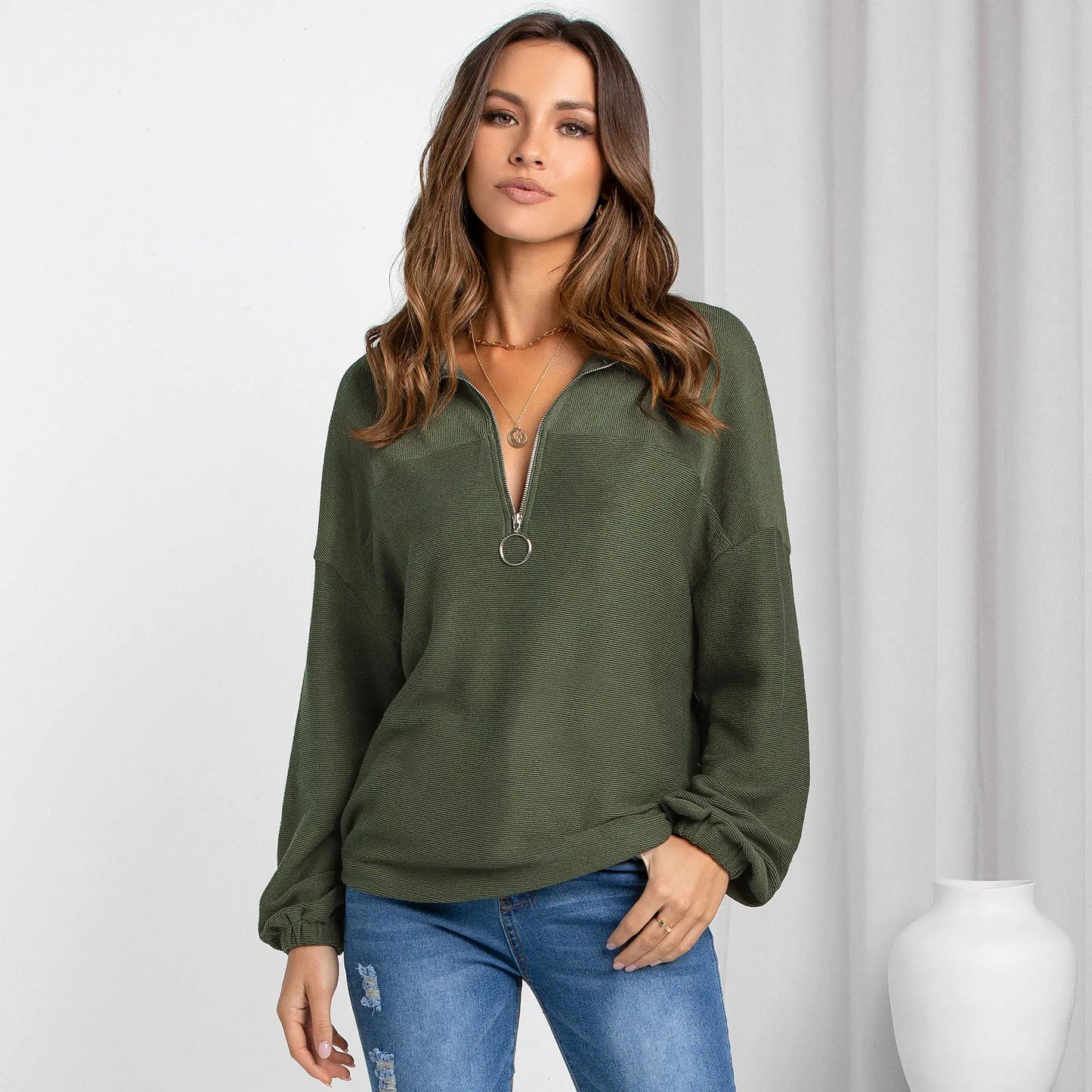 Women's Casual V-Neck Solid Color Loose Sweater