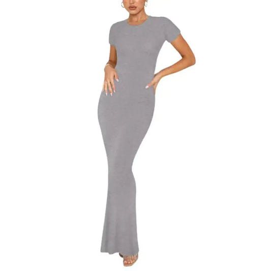 Versatile Long Stretch Tight Dress with Short Sleeves