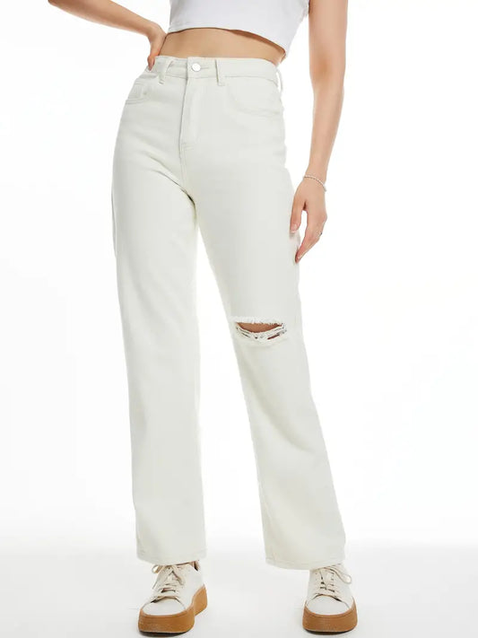 Y2K Style Women's Ripped High Waist Straight Jeans