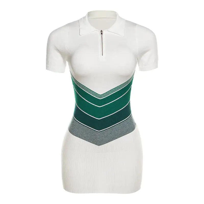Casual Knitted High Waist Dress with Contrast Color