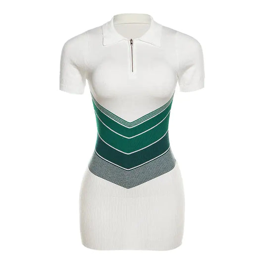 Casual Knitted High Waist Dress with Contrast Color