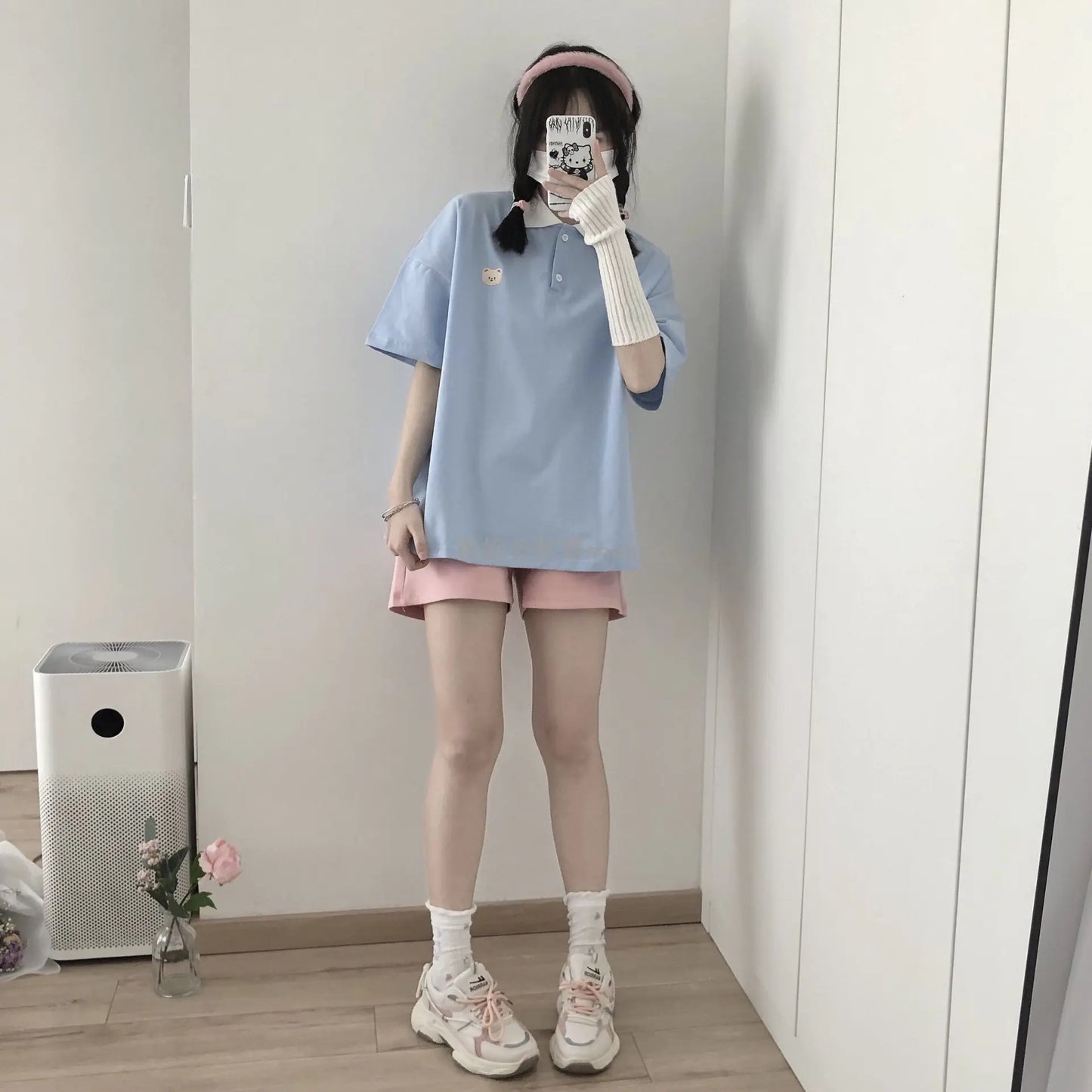 Casual Loose Short Sleeve Cartoon Bear Print Shirt