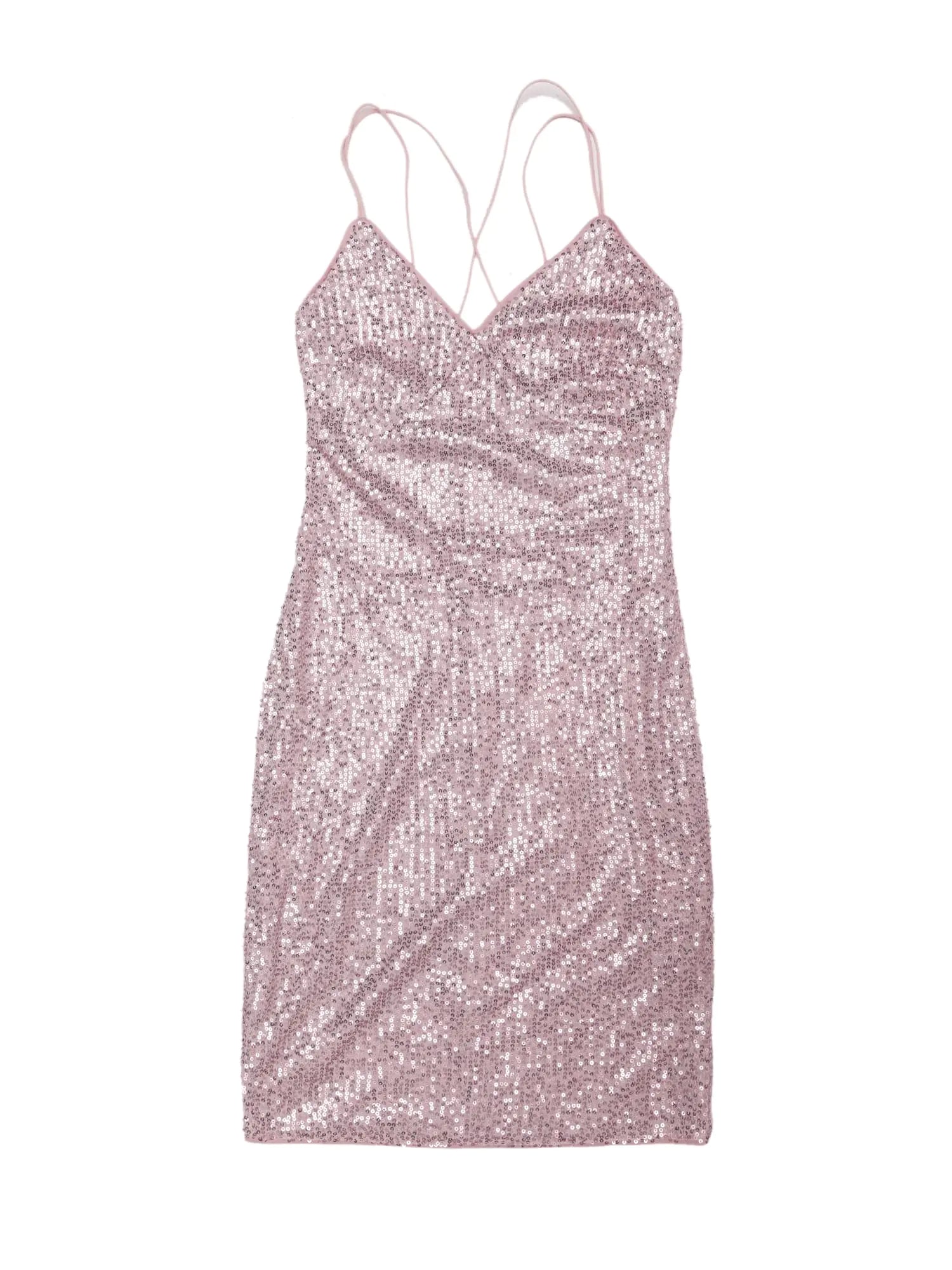 Allegra K Party Sequin Dress for Womens V Neck Spaghetti Strap Mini Bodycon Sparkly Dresses X-Large Pink