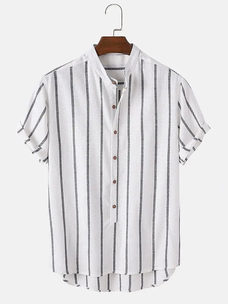 Men's Striped Short Sleeve Collar Shirt - Stylish Design